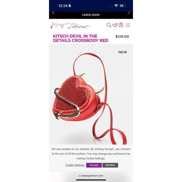 - Betsey johnson devil heart bling gems nwt kitsch crossbody - Picture 2 of 11